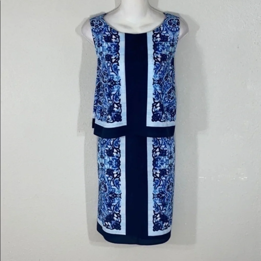 Michael Kors blue printed framed popover dress C.C18